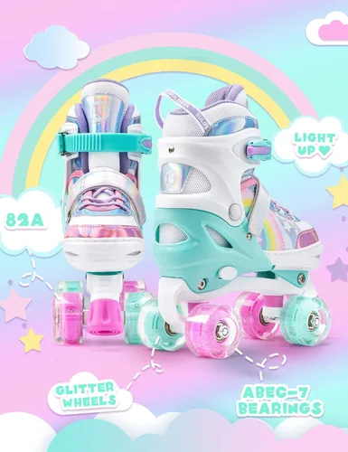 Miniatura 6 de SULIFEEL Rainbow Unicorn - Patines ajustables de 4 tamaños para niñas y niños de 3-5, 5-8, 6-12 años, patines para interiores y exteriores Un arco