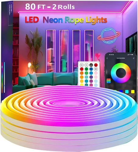 Miniatura 9 de Cuerda de luces de neón de 20 pies, cuerda de luces LED flexible con aplicación/control remoto, múltiples modos de luces de cuerda, IP65 impermeable