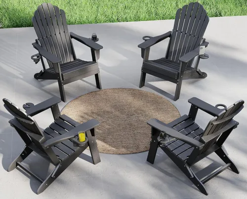 Miniatura 20 de Plawdlik Juego de 2 sillas plegables Adirondack de HDPE, sillas de patio al aire libre resistentes con soportes dobles para tazas, silla para Negro