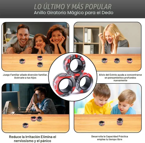 Miniatura 6 de Cevioce Juego de 3 anillos magnéticos para ansiedad, juguetes magnéticos para personas con TDAH y ansiedad, anillos giratorios para aliviar