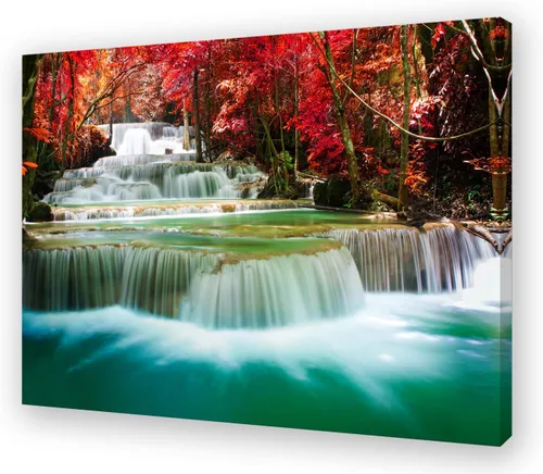 Miniatura 19 de Cao Gen Decor Art S06675 - Lienzo decorativo para pared, diseño de árbol rojo en blanco y negro, sol bosque brumoso, imagen póster impresión