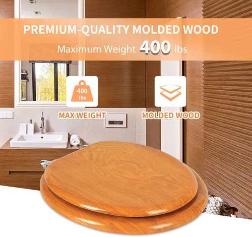 Miniatura 3 de Angel Shield - Asiento de inodoro de chapa de madera natural duradera con bisagras de metal, fácil de limpiar, antiarañazos, estándar americano
