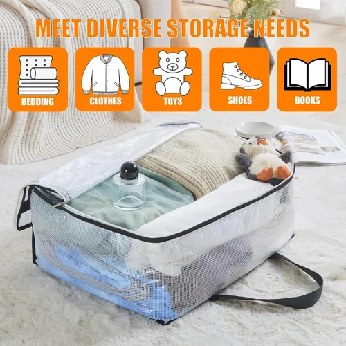 Miniatura 5 de MKOKYD Bolsas de almacenamiento transparentes de 40 L para mantas, ropa, edredón, ropa de cama, sábanas, almohadas - organizadores de armario
