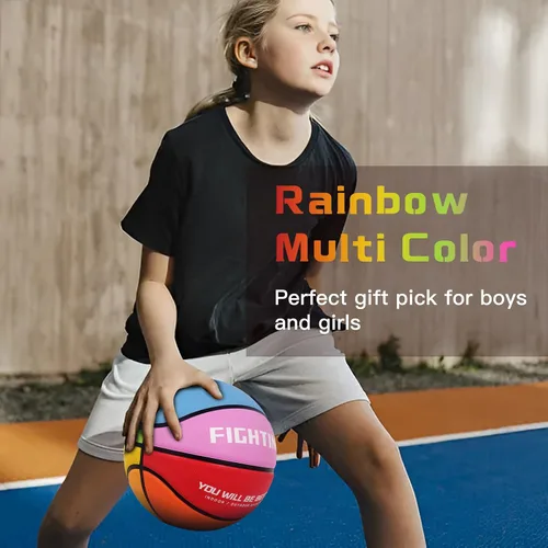 Miniatura 4 de Baloncesto de goma gruesa para niños y jóvenes, tamaño 3/4/5/6/7, para exteriores, colorido, 22/25.5/27.5/28.5/29.5 pulgadas, para regalos