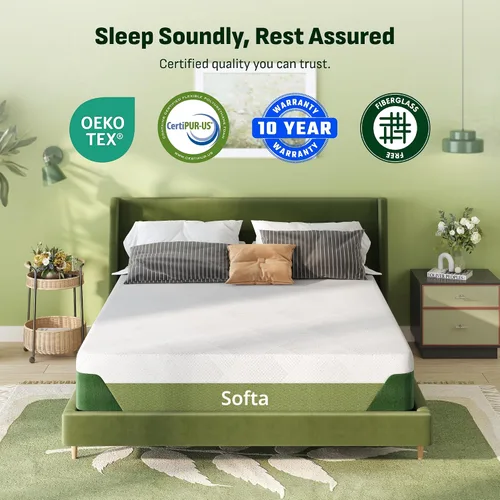 Miniatura 5 de Softa Colchón de espuma viscoelástica de gel refrescante completo de 10 pulgadas, viscosa de bambú, firmeza media, certificado Certi-PUR y Oeko-TEX