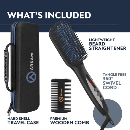 Miniatura 5 de Alisador de barba Arkam para hombres - Kit premium de cepillo de barba con calefacción con función antiquemaduras, peine de cabello de doble acción