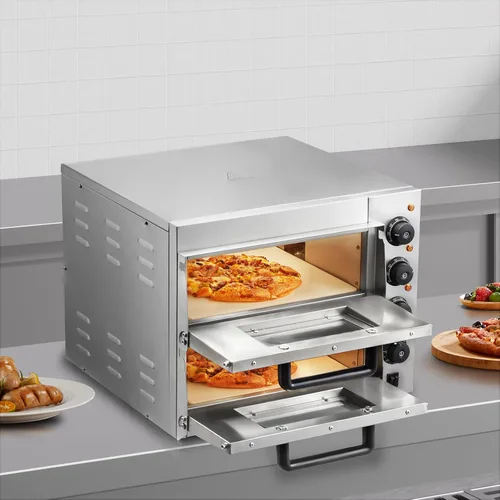 Miniatura 8 de Horno de pizza comercial VEVOR para encimera, capa doble de 14", horno de pizza eléctrico de acero inoxidable con piedra y asa, horno de pizza