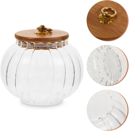 Miniatura 9 de Hemoton Tarro de almacenamiento de vidrio en forma de calabaza con tapa de bambú, recipiente hermético transparente de 27 onzas para organizar café