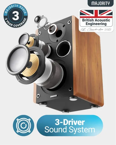 Miniatura 3 de Majority Altavoces de estantería con alimentación 5.3 Altavoces estéreo Bluetooth Altavoces de estantería activos de 100W Altavoces de monitor