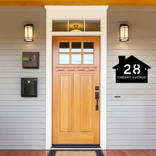 Miniatura 4 de Letrero de número de casa con forma de casa contemporánea personalizada con números y nombre de calle, placa de forma de casa, placa de dirección
