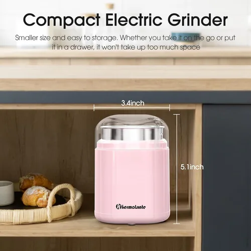 Miniatura 5 de Hermolante Molinillo de hierbas y especias, eléctrico de 200 W con hoja de acero inoxidable, cepillo de limpieza, tamaño compacto de 5.11 pulgadas
