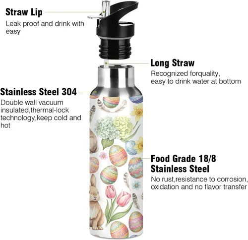 Miniatura 3 de Stainless Steel Vacuum Insulated Water Bottle 20 Oz, BPA-Free Sport Water Bottle for Gym Outdoor Travel School, Watercolor Rabbits
