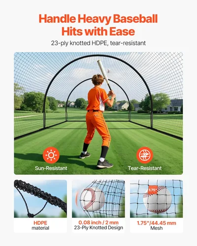 Miniatura 79 de VEVOR Jaula de bateo de béisbol, red profesional de entrenamiento de bateo de béisbol de sóftbol, resistente, resistente, cerrada, de polietileno