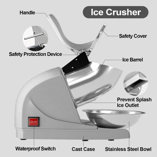 Miniatura 7 de Máquina de hielo afeitado Máquina de cono de nieve de 380 W, 3 cuchillas de acero inoxidable, máquina de afeitar de hielo, trituradora de hielo