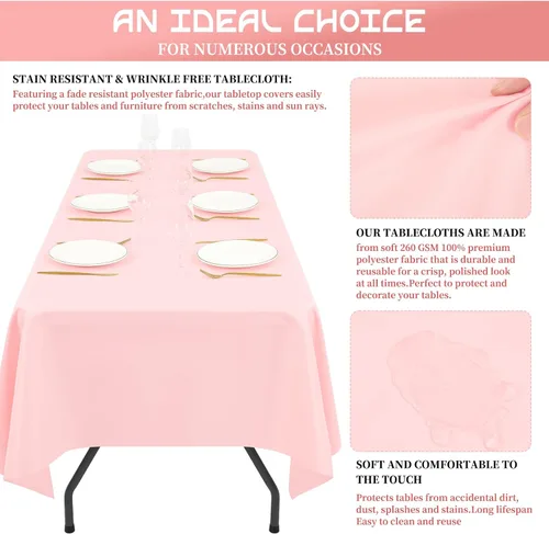 Miniatura 136 de Showgeous Paquete de 4 manteles redondos color rosa intenso de 120 pulgadas de poliéster para mesas redondas, manteles de tela decorativa lavable