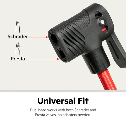 Miniatura 23 de Schwinn Serie Air Center o bomba de piso básica, para una gama de bicicletas, 100, 120 o 160 PSI, mango de agarre suave, cabezal doble para válvulas