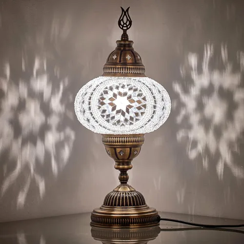 Miniatura 5 de DEMMEX Lámpara de mesa de mosaico marroquí turco de globo grande de 7 pulgadas, hecha a mano estilo Tiffany de cristal colorido, luz de escritorio