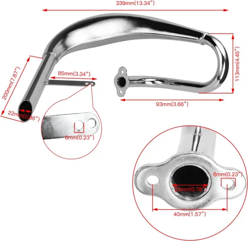 Miniatura 4 de YOXUFA - Kit de tubo de escape para bicicleta motorizada con cámara de expansión, silenciador, compatible con 80 cc, 100 cc, 49 cc, 50 cc, motor