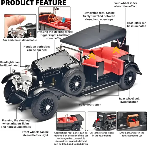 Miniatura 3 de RZAPE Kits de Modelos de Coches para Adultos y Niños 1/24, Coches de Juguete Fundidos a Presión de la Generación Phantom, Coches Vintage
