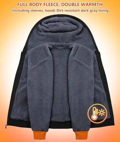 Miniatura 73 de GEEK LIGHTING Sudadera con capucha y cremallera para hombre, forro polar, chaqueta gruesa con capucha para invierno, cálida sudadera atlética