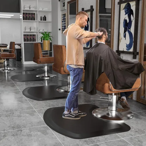 Miniatura 7 de OmySalon Tapete de peluquería antifatiga para peluquería, grueso tapete para silla de peluquero con corte redondo para peluquería de pie, peluquería