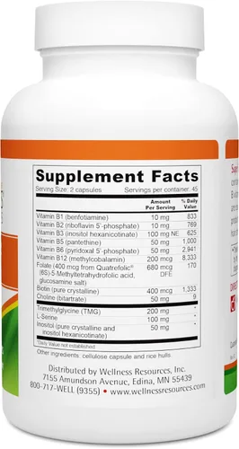 Miniatura 5 de Wellness Resources Super Coenzyme B Complex - Vitaminas B altamente absorbibles + metilfolato para energía, estrés, cabello (90 cápsulas)