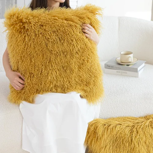 Miniatura 3 de MOOX Fundas de Almohada de Piel de Cordero Mongol Lumbar Throw Funda de Almohada de Piel de Oveja Lana Auténtica Piel Tibetana Acento Sala de Estar