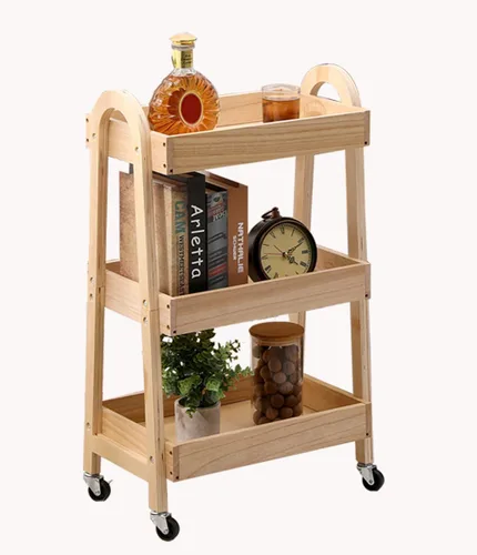 Miniatura 8 de Carrito de 3 niveles para manualidades, carrito de almacenamiento delgado con ruedas, carrito de madera con ruedas, organizador de baño, carrito