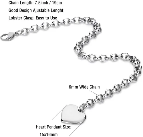 Miniatura 8 de Pulseras de acero inoxidable y dije en forma de corazón con inicial, 26 letras del alfabeto para mujer, regalos para el Día del Amor y la Amistad