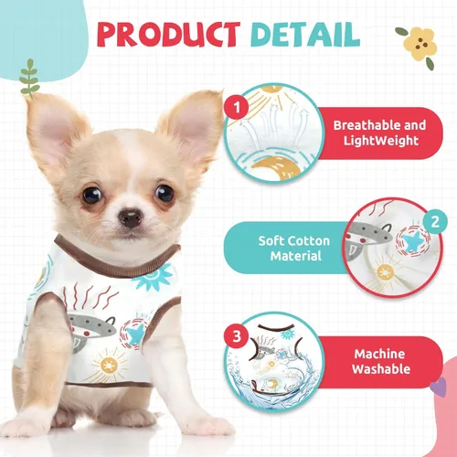 Miniatura 5 de Camisa para perros pequeños, linda camiseta de algodón suave sin mangas para perros pequeños, gatos, chaleco de verano para perros y gatos, camiseta