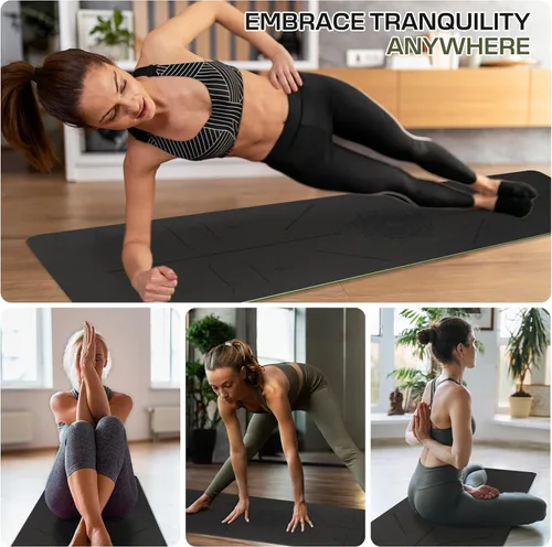 Miniatura 5 de U&M Yoga Mat Non Slip, 0.24" Thick 72"x24" TPE Yoga Mats for Women Men, Anti-Tear Exercise & Fitness Mat with Carrying Strap, Workout Mats for Yoga