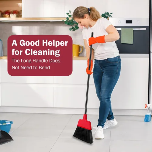 Miniatura 5 de 8 escobas para exteriores para limpieza de suelos, escoba comercial resistente, mango largo, escobas angulares para cocina, hogar, barrido, Rojo