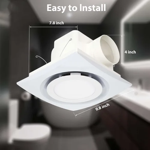 Miniatura 6 de Extractor de baño de 10 pulgadas con luz, 100 CFM 1.0 Sones Ultra silencioso Ventilador de escape de ducha con luz, orificio de montaje: 8 x 8