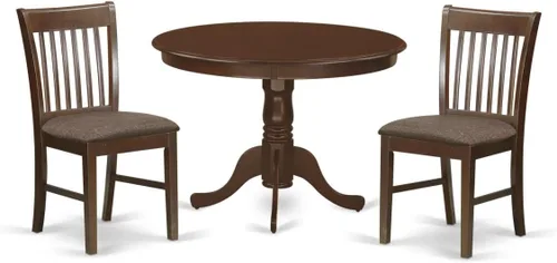 Miniatura 10 de East West Furniture HLNO3-BCH-W Juego de mesa y sillas de cocina de 3 piezas contiene una mesa de comedor redonda con pedestal y 2 sillas