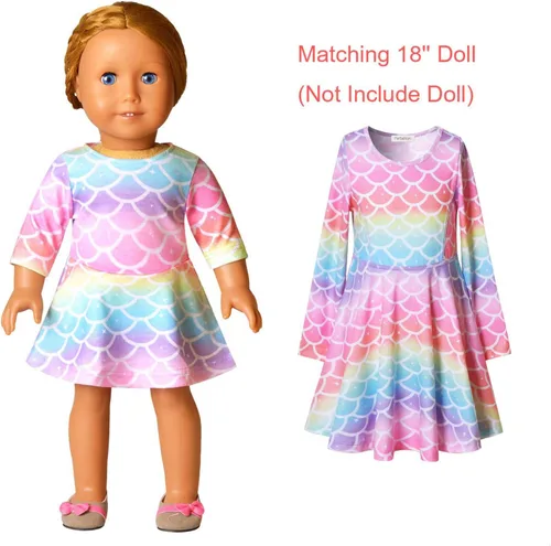Miniatura 6 de Perfashion Vestidos a juego para niñas y muñecas sin mangasmanga larga, acampanados, faldas de fiesta de unicornio
