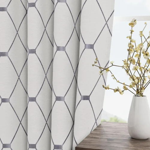 Miniatura 2 de Nanspring Cortinas Blanco Hueso con Patrón Geométrico Gris para Sala de Estar, 72 Pulgadas de Largo, Pestaña Trasera y Bolsillo para Barra, 50%