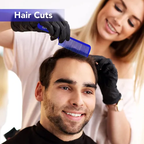 Miniatura 8 de Styling Gear 400 peines de peluquero – Peine para cortar, estilo flexible, mezcla de desvanecimientos – Peines planos para hombre, 2 piezas (azul)