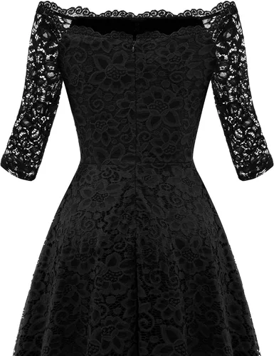 Miniatura 7 de Dressystar Vestido tipo cóctel, de encaje, para mujer, vestido irregular con vuelo y hombros descubiertos, para dama de honor, fiesta formal