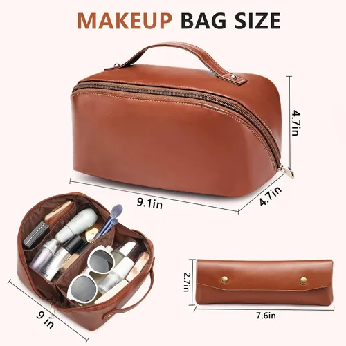 Miniatura 4 de Bolsa de maquillaje organizadora de viaje, bolsa de cosméticos grande con divisores ajustables, bolsa de almacenamiento portátil para artistas