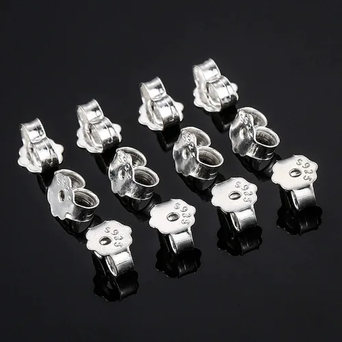 Miniatura 3 de S925 Parte trasera de aretes de plata de ley de repuesto para tachuelas, 12 piezas/6 pares de respaldos de aretes perforados seguros para postes