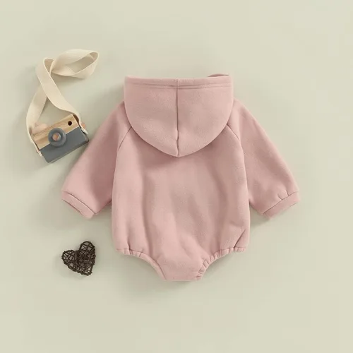 Miniatura 7 de Mameluco con capucha para bebés y niñas recién nacidos bolsillo sólido manga larga sudaderas con capucha ropa de invierno