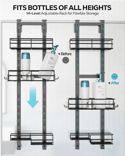 Miniatura 3 de Nieifi Organizador de Ducha Colgante para Puerta con Ganchos Confiables, Organizador de Ducha Resistente Colgante Estante Canasta de Almacenamiento