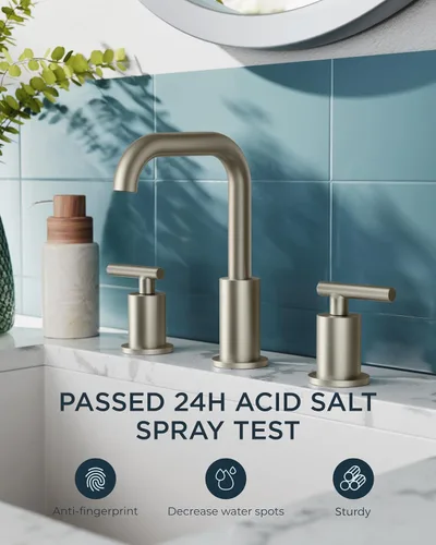 Miniatura 2 de FORIOUS Grifo de baño extendido de níquel cepillado de 8 pulgadas para fregadero de 3 agujeros, 2 manijas Grifo de fregadero de baño giratorio