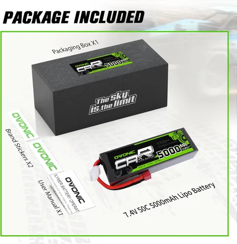 Miniatura 6 de OVONIC Batería Lipo de 7.4V 5000mAh 50C 2S Lipo Batería HardCase con Dean Estilo T Plug para RC Car Bigfoot Arrma Axial Losi Slash Buggy y Monster