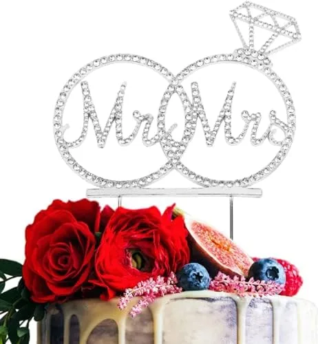 Miniatura 7 de Mr & Mrs - Decoración de pastel de compromiso de boda con diamantes de imitación para boda, compromiso, despedida de soltera, decoración de pastel
