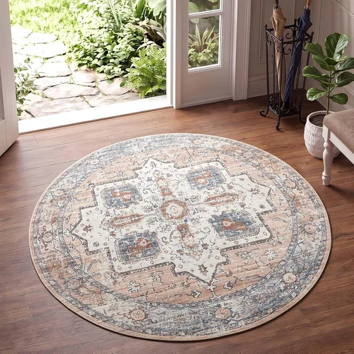 Miniatura 19 de jinchan Alfombra de área pequeña lavable floral vintage, alfombra de entrada simétrica de medio círculo de 2 x 3, alfombra de entrada suave de pelo