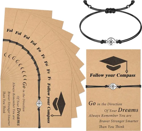 10 piezas de regalos de graduación 2023 brújula chapada en regalos clase de 2023 para pulseras de amistad, regalos de graduación de la universidad y