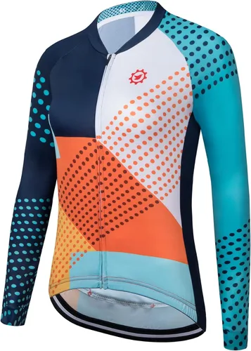 Miniatura 2 de Camiseta de ciclismo de manga larga para mujer, con 3 bolsillos traseros, transpirable, de secado rápido