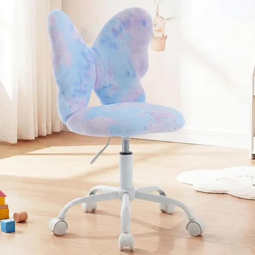 Miniatura 8 de Butterfly - Escritorio y silla para niños, ajustable, giratorio, peludo, azul, para el hogar, dormitorio, escuela, dormitorio