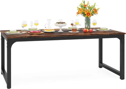 Miniatura 7 de LITTLE TREE Mesa de comedor rectangular de 78.7 pulgadas para 6 a 8 personas, color marrón